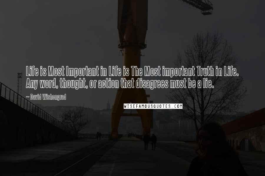 David Wishengrad Quotes: Life is Most Important in Life is The Most important Truth in Life. Any word, thought, or action that disagrees must be a lie.