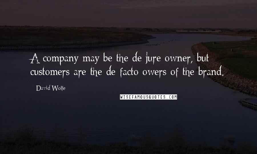David Wolfe Quotes: A company may be the de jure owner, but customers are the de facto owers of the brand.