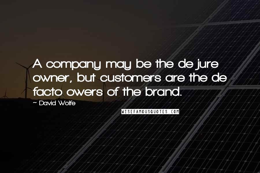 David Wolfe Quotes: A company may be the de jure owner, but customers are the de facto owers of the brand.