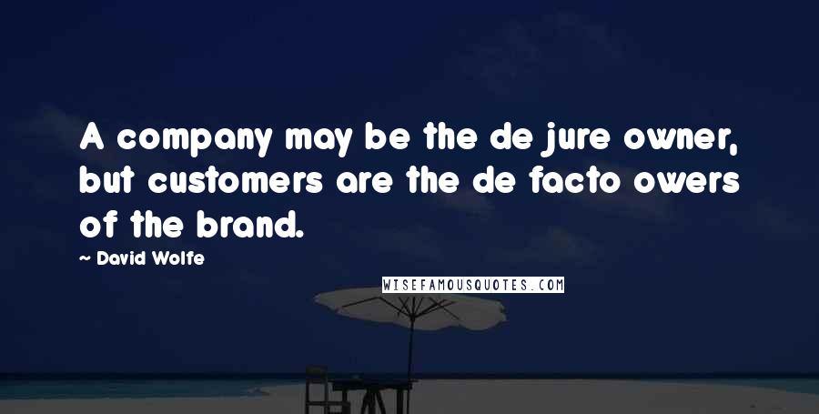 David Wolfe Quotes: A company may be the de jure owner, but customers are the de facto owers of the brand.