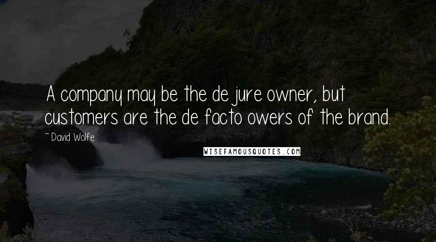 David Wolfe Quotes: A company may be the de jure owner, but customers are the de facto owers of the brand.