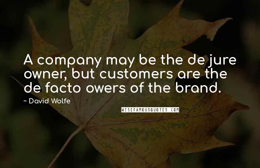 David Wolfe Quotes: A company may be the de jure owner, but customers are the de facto owers of the brand.