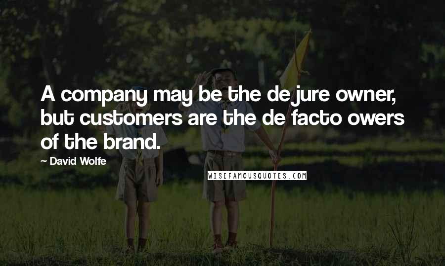 David Wolfe Quotes: A company may be the de jure owner, but customers are the de facto owers of the brand.
