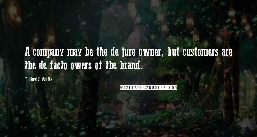 David Wolfe Quotes: A company may be the de jure owner, but customers are the de facto owers of the brand.