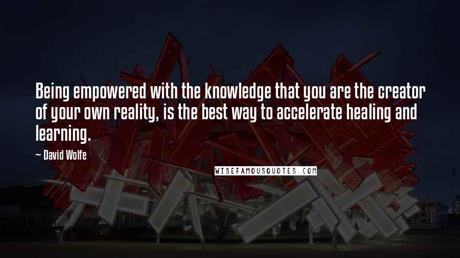 David Wolfe Quotes: Being empowered with the knowledge that you are the creator of your own reality, is the best way to accelerate healing and learning.