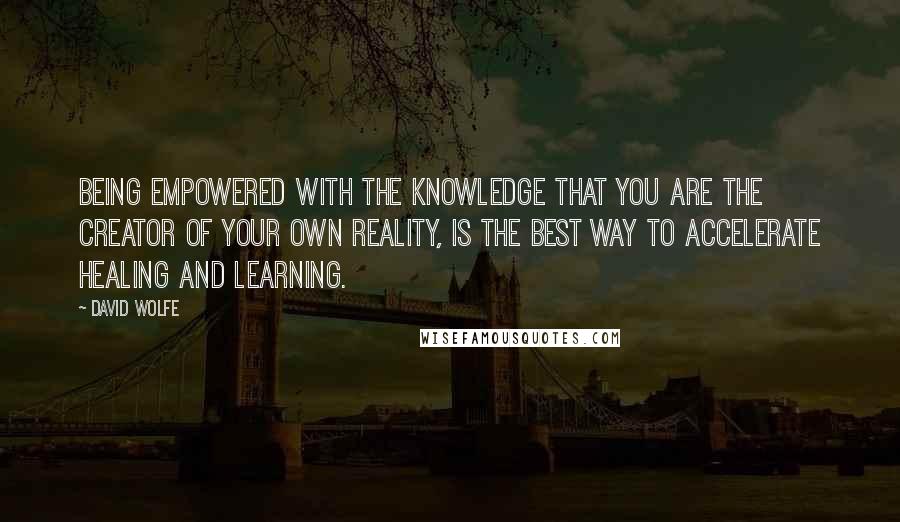 David Wolfe Quotes: Being empowered with the knowledge that you are the creator of your own reality, is the best way to accelerate healing and learning.