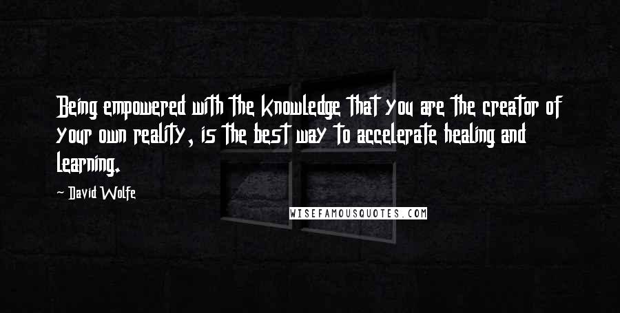 David Wolfe Quotes: Being empowered with the knowledge that you are the creator of your own reality, is the best way to accelerate healing and learning.