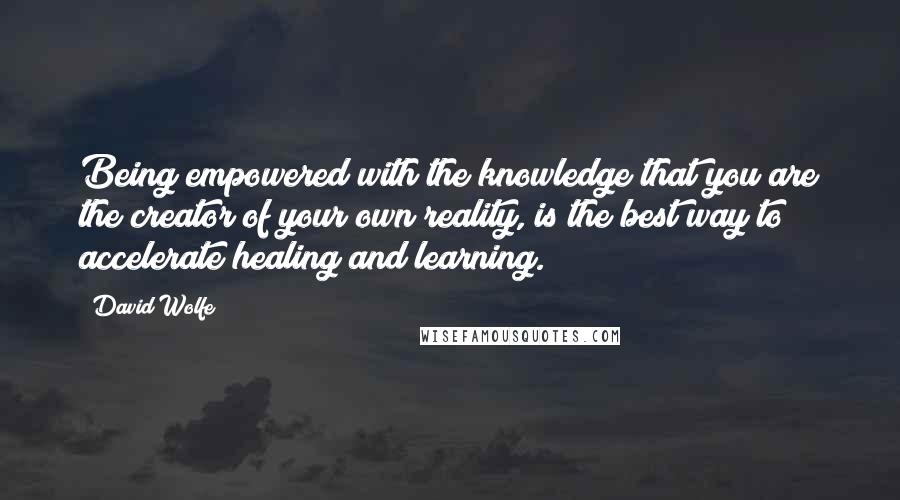 David Wolfe Quotes: Being empowered with the knowledge that you are the creator of your own reality, is the best way to accelerate healing and learning.