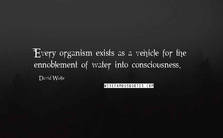 David Wolfe Quotes: Every organism exists as a vehicle for the ennoblement of water into consciousness.