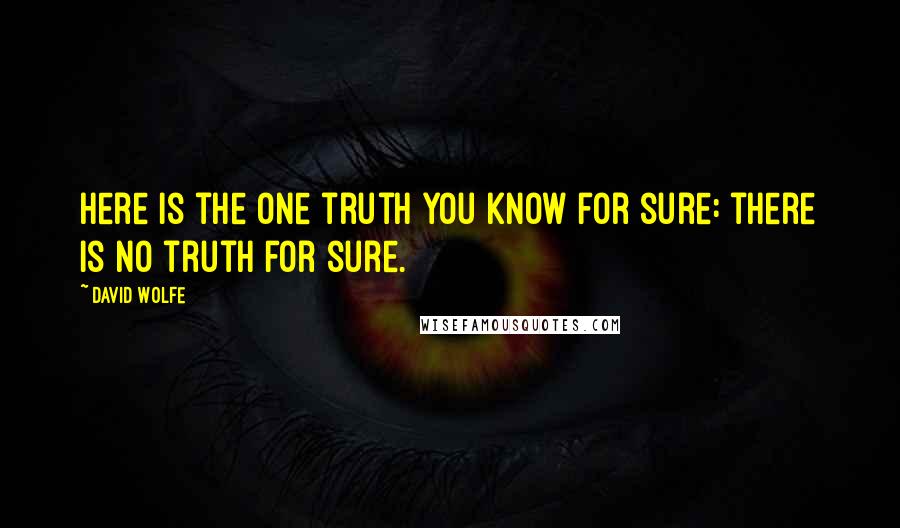 David Wolfe Quotes: Here is the one truth you know for sure: there is no truth for sure.