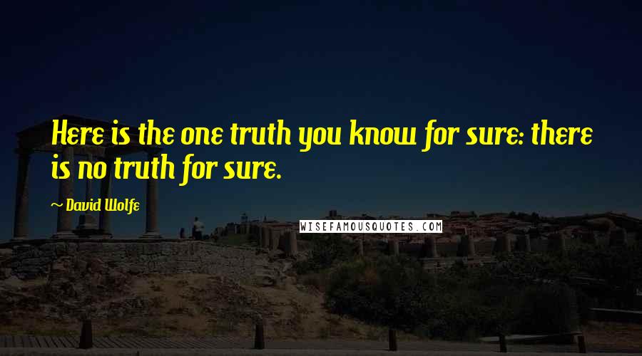 David Wolfe Quotes: Here is the one truth you know for sure: there is no truth for sure.