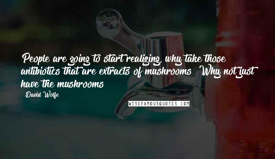 David Wolfe Quotes: People are going to start realizing, why take those antibiotics that are extracts of mushrooms? Why not just have the mushrooms?