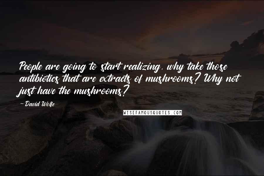 David Wolfe Quotes: People are going to start realizing, why take those antibiotics that are extracts of mushrooms? Why not just have the mushrooms?