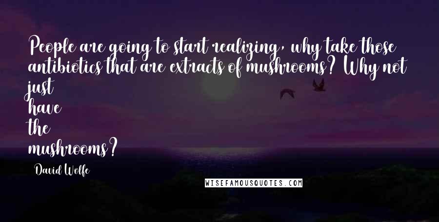 David Wolfe Quotes: People are going to start realizing, why take those antibiotics that are extracts of mushrooms? Why not just have the mushrooms?