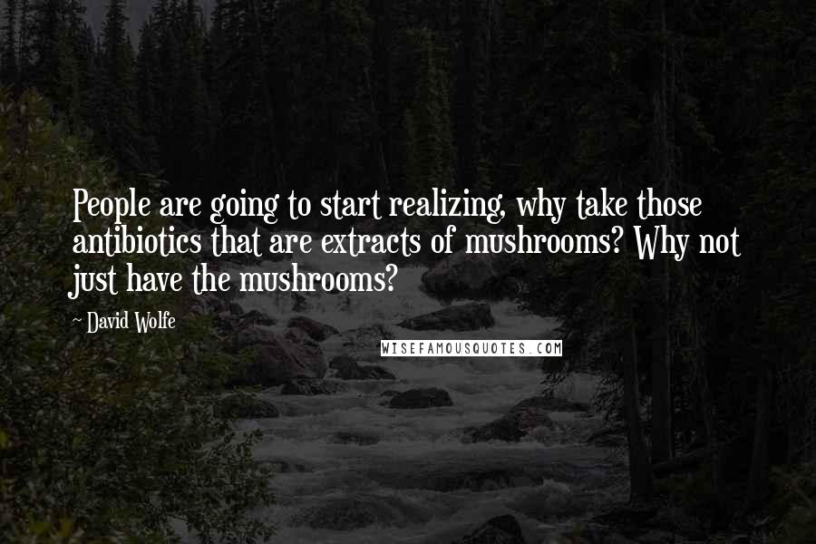 David Wolfe Quotes: People are going to start realizing, why take those antibiotics that are extracts of mushrooms? Why not just have the mushrooms?