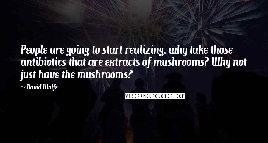 David Wolfe Quotes: People are going to start realizing, why take those antibiotics that are extracts of mushrooms? Why not just have the mushrooms?
