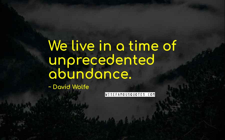 David Wolfe Quotes: We live in a time of unprecedented abundance.