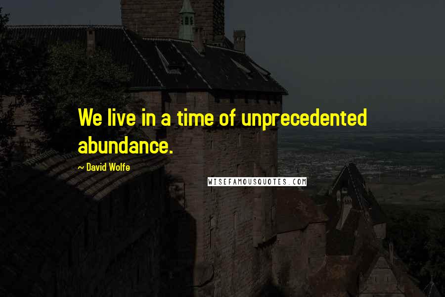 David Wolfe Quotes: We live in a time of unprecedented abundance.