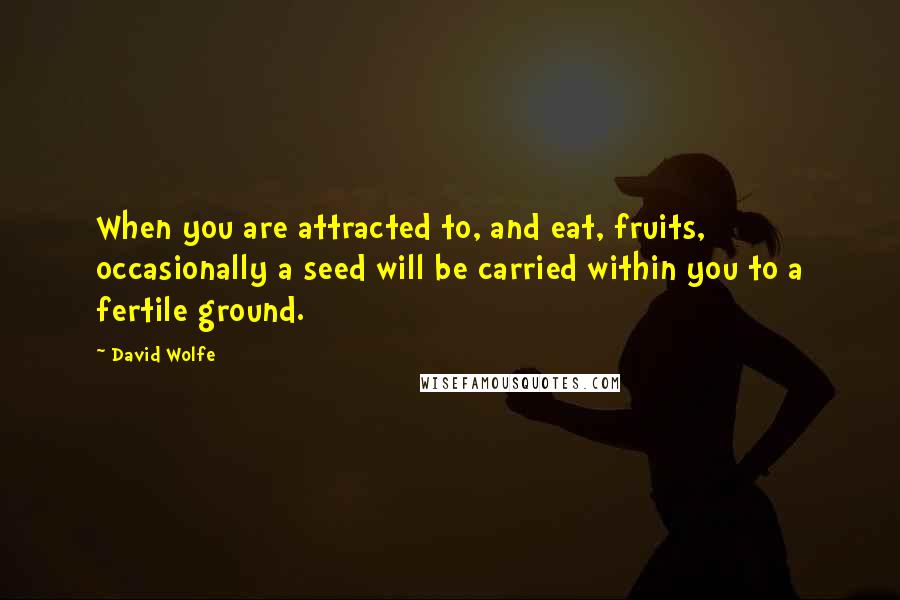 David Wolfe Quotes: When you are attracted to, and eat, fruits, occasionally a seed will be carried within you to a fertile ground.