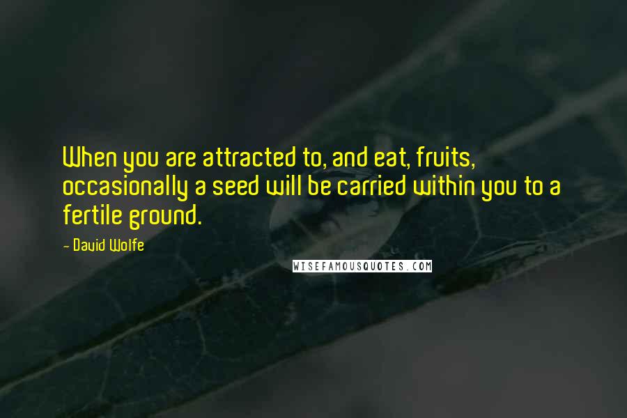 David Wolfe Quotes: When you are attracted to, and eat, fruits, occasionally a seed will be carried within you to a fertile ground.