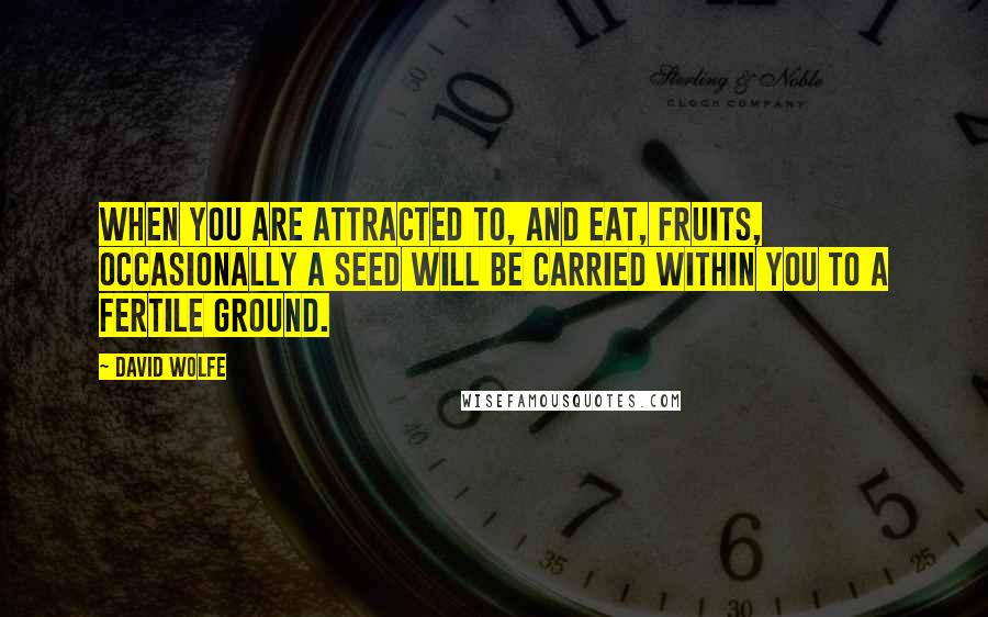 David Wolfe Quotes: When you are attracted to, and eat, fruits, occasionally a seed will be carried within you to a fertile ground.