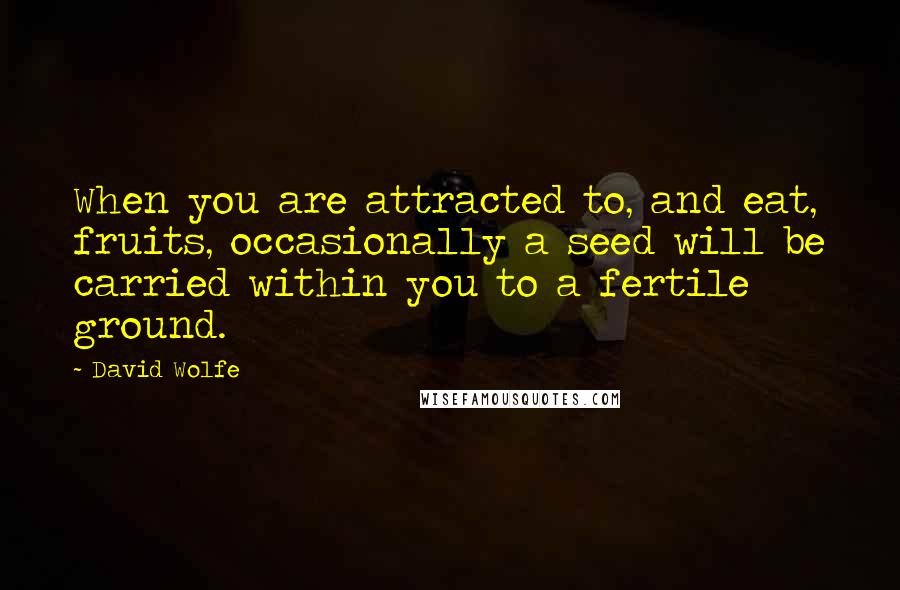 David Wolfe Quotes: When you are attracted to, and eat, fruits, occasionally a seed will be carried within you to a fertile ground.