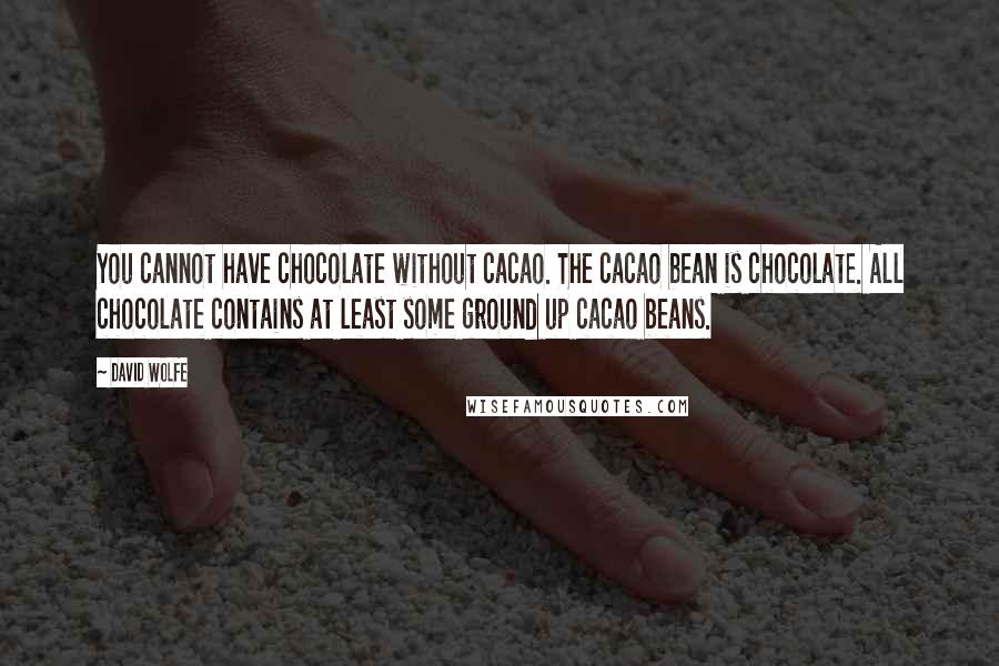 David Wolfe Quotes: You cannot have chocolate without cacao. The cacao bean is chocolate. All chocolate contains at least some ground up cacao beans.
