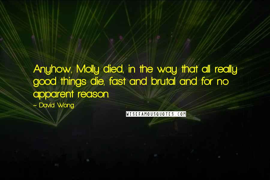 David Wong Quotes: Anyhow, Molly died, in the way that all really good things die, fast and brutal and for no apparent reason.