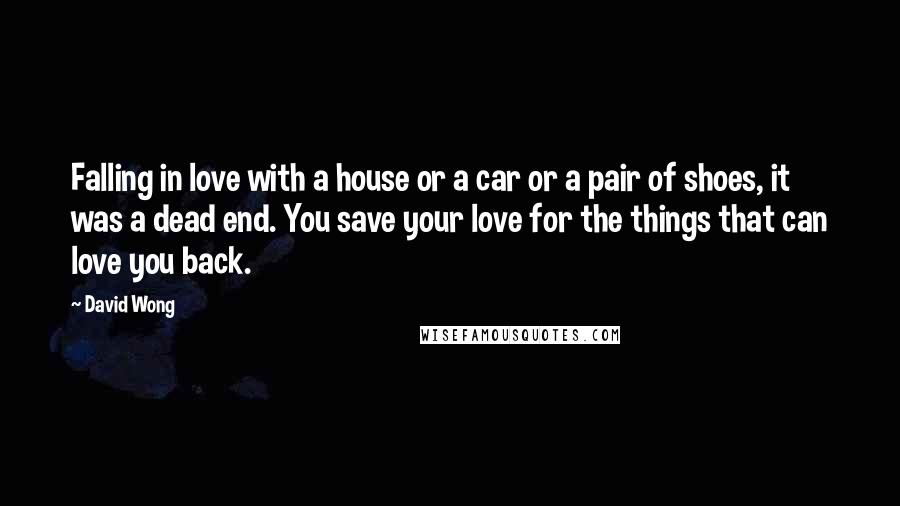 David Wong Quotes: Falling in love with a house or a car or a pair of shoes, it was a dead end. You save your love for the things that can love you back.