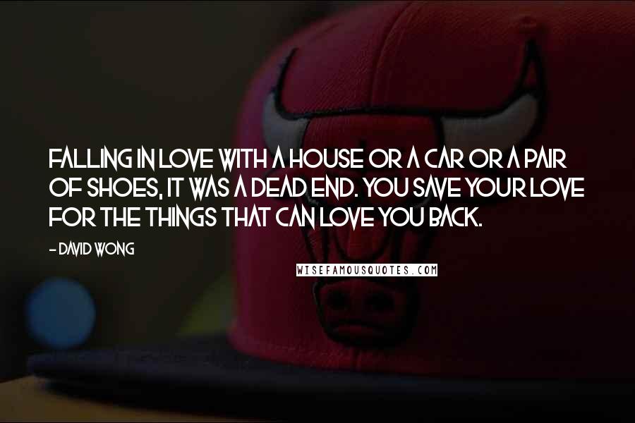 David Wong Quotes: Falling in love with a house or a car or a pair of shoes, it was a dead end. You save your love for the things that can love you back.