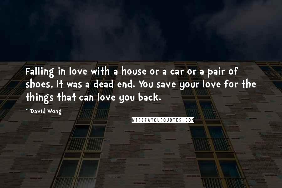 David Wong Quotes: Falling in love with a house or a car or a pair of shoes, it was a dead end. You save your love for the things that can love you back.