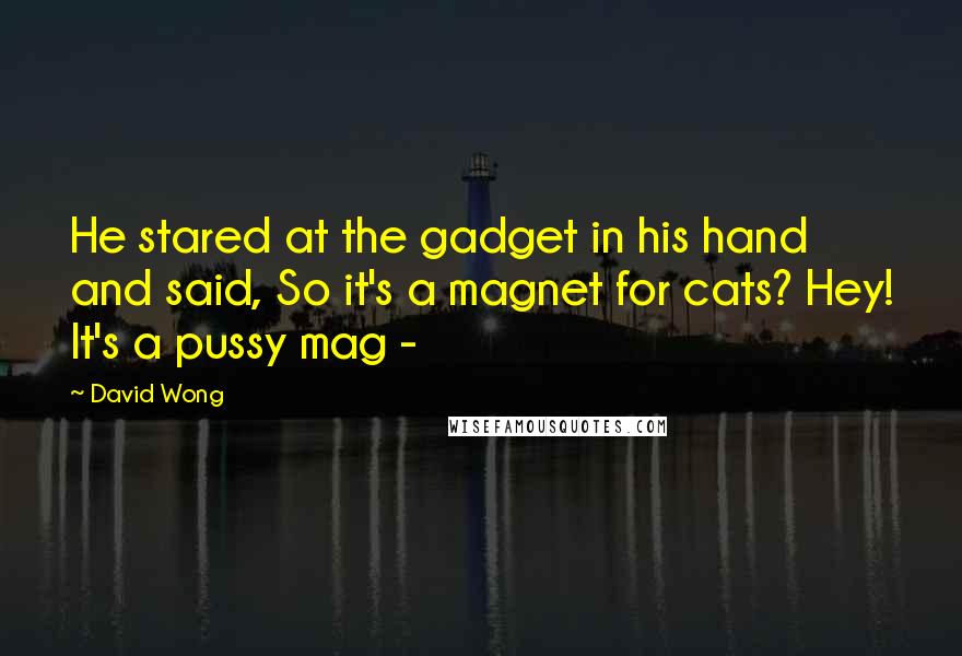David Wong Quotes: He stared at the gadget in his hand and said, So it's a magnet for cats? Hey! It's a pussy mag -