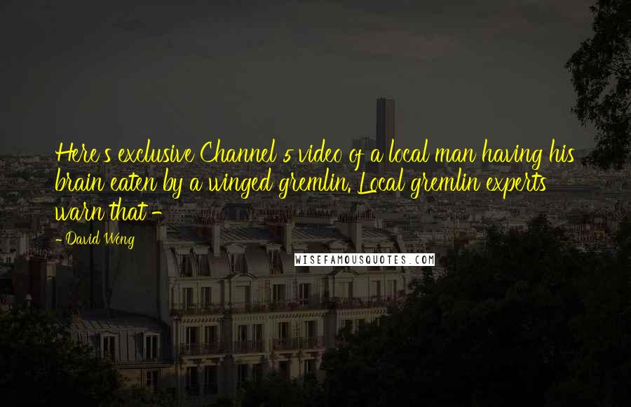 David Wong Quotes: Here's exclusive Channel 5 video of a local man having his brain eaten by a winged gremlin. Local gremlin experts warn that -