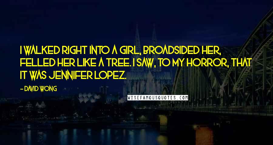David Wong Quotes: I walked right into a girl, broadsided her, felled her like a tree. I saw, to my horror, that it was Jennifer Lopez.