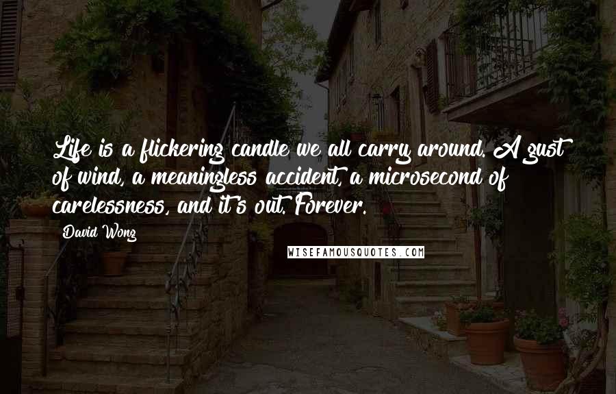 David Wong Quotes: Life is a flickering candle we all carry around. A gust of wind, a meaningless accident, a microsecond of carelessness, and it's out. Forever.