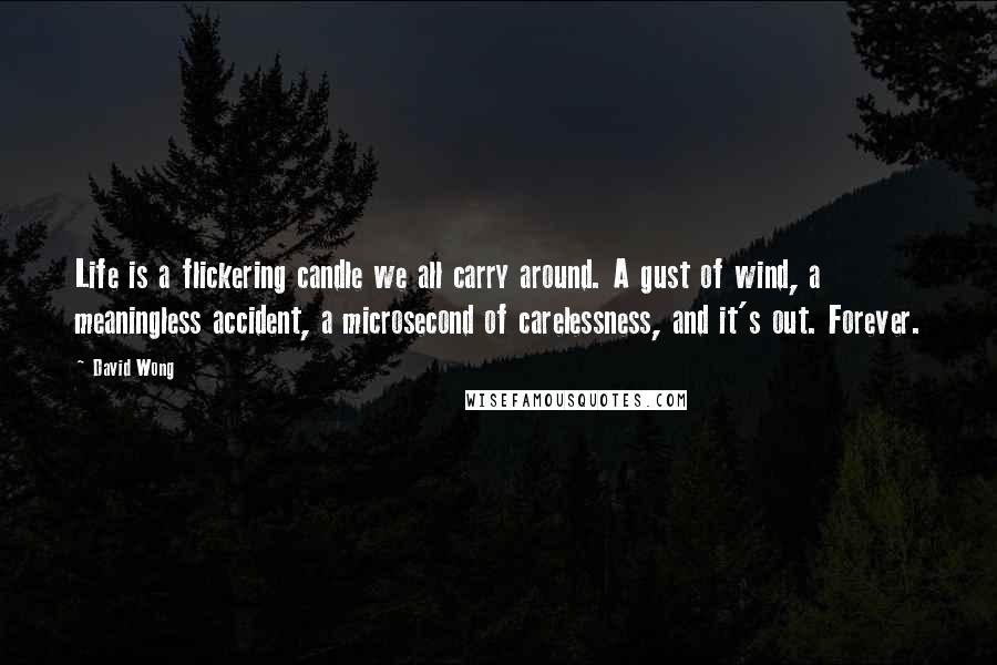 David Wong Quotes: Life is a flickering candle we all carry around. A gust of wind, a meaningless accident, a microsecond of carelessness, and it's out. Forever.