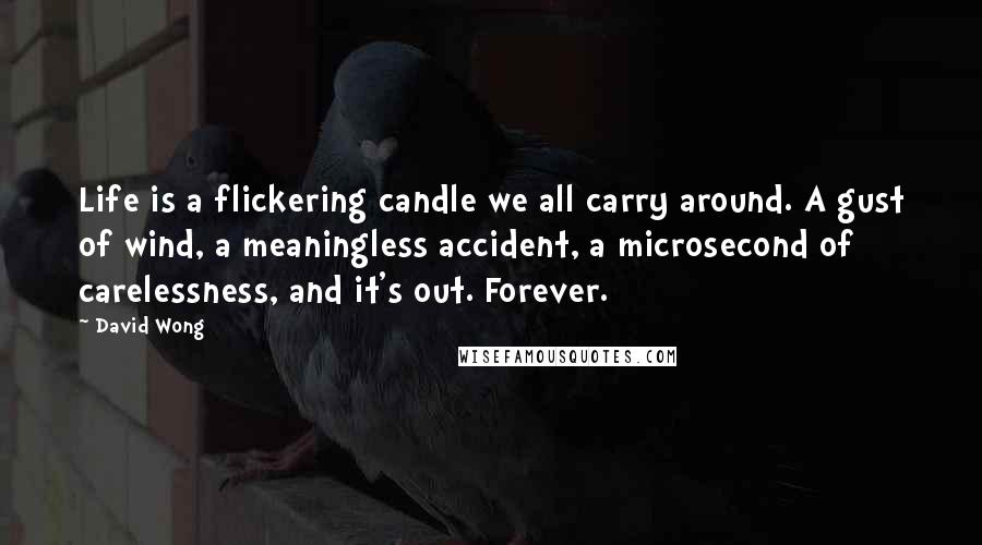David Wong Quotes: Life is a flickering candle we all carry around. A gust of wind, a meaningless accident, a microsecond of carelessness, and it's out. Forever.
