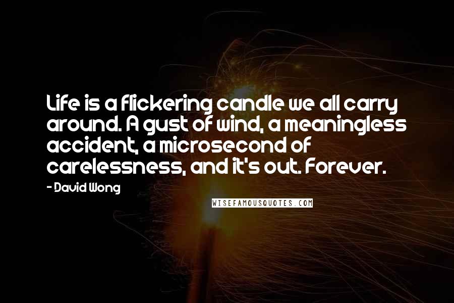 David Wong Quotes: Life is a flickering candle we all carry around. A gust of wind, a meaningless accident, a microsecond of carelessness, and it's out. Forever.
