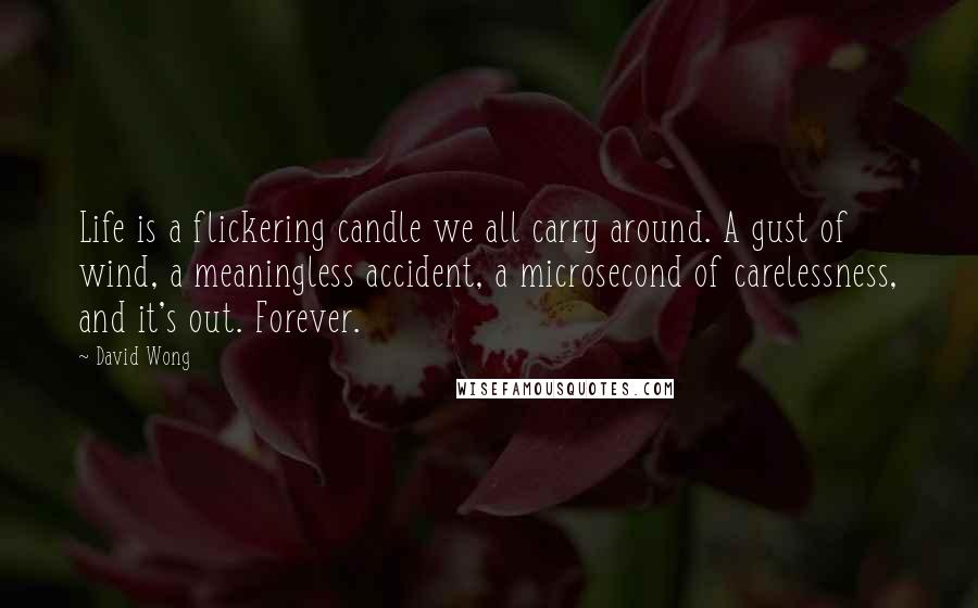David Wong Quotes: Life is a flickering candle we all carry around. A gust of wind, a meaningless accident, a microsecond of carelessness, and it's out. Forever.