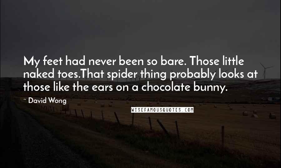 David Wong Quotes: My feet had never been so bare. Those little naked toes.That spider thing probably looks at those like the ears on a chocolate bunny.