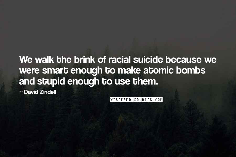 David Zindell Quotes: We walk the brink of racial suicide because we were smart enough to make atomic bombs and stupid enough to use them.