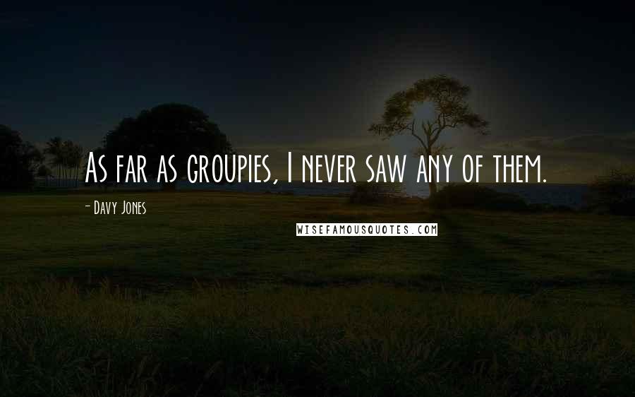 Davy Jones Quotes: As far as groupies, I never saw any of them.