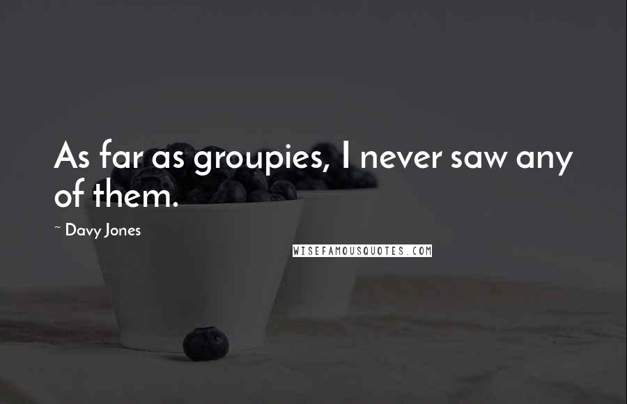 Davy Jones Quotes: As far as groupies, I never saw any of them.