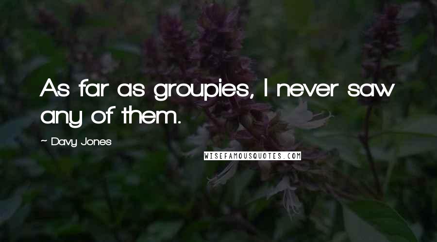 Davy Jones Quotes: As far as groupies, I never saw any of them.