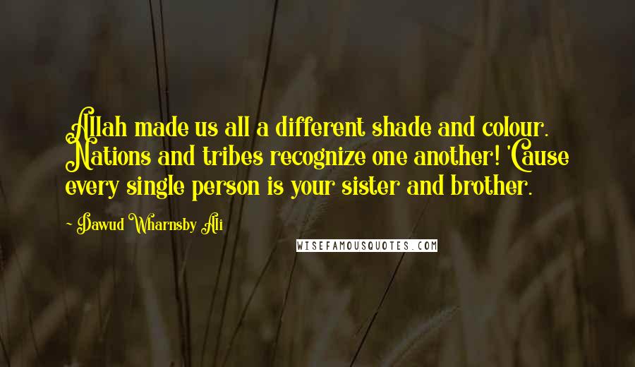 Dawud Wharnsby Ali Quotes: Allah made us all a different shade and colour. Nations and tribes recognize one another! 'Cause every single person is your sister and brother.