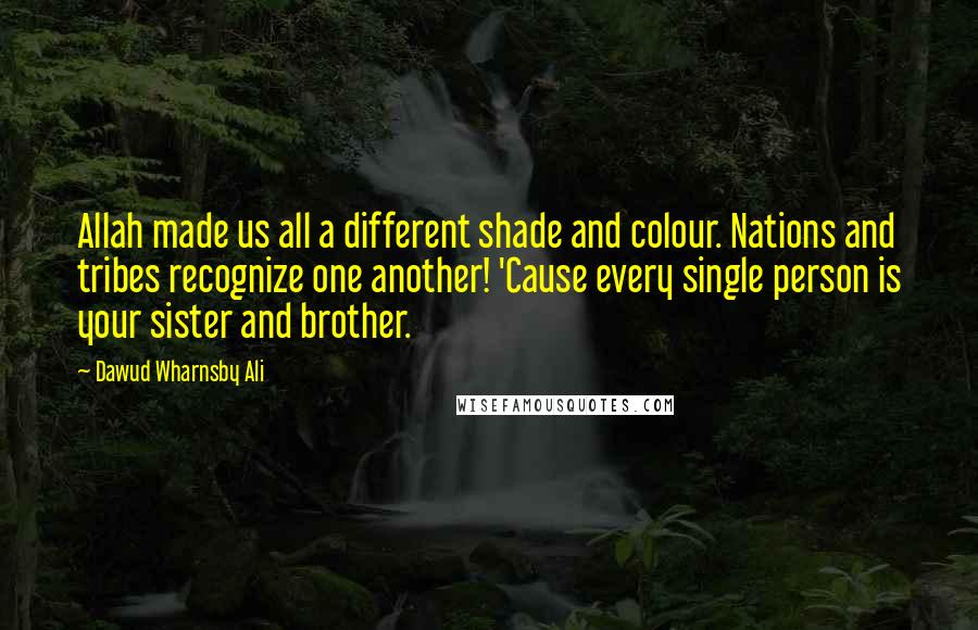 Dawud Wharnsby Ali Quotes: Allah made us all a different shade and colour. Nations and tribes recognize one another! 'Cause every single person is your sister and brother.