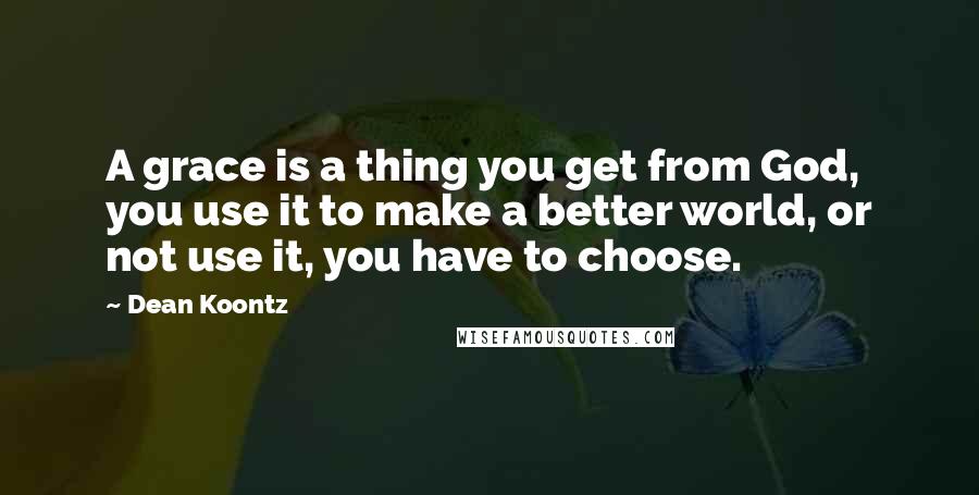 Dean Koontz Quotes: A grace is a thing you get from God, you use it to make a better world, or not use it, you have to choose.