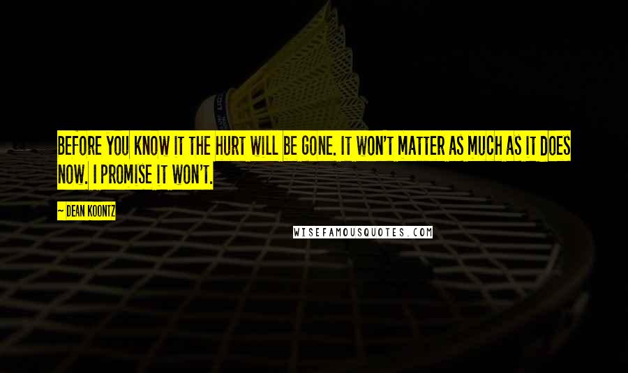 Dean Koontz Quotes: Before you know it the hurt will be gone. It won't matter as much as it does now. I promise it won't.