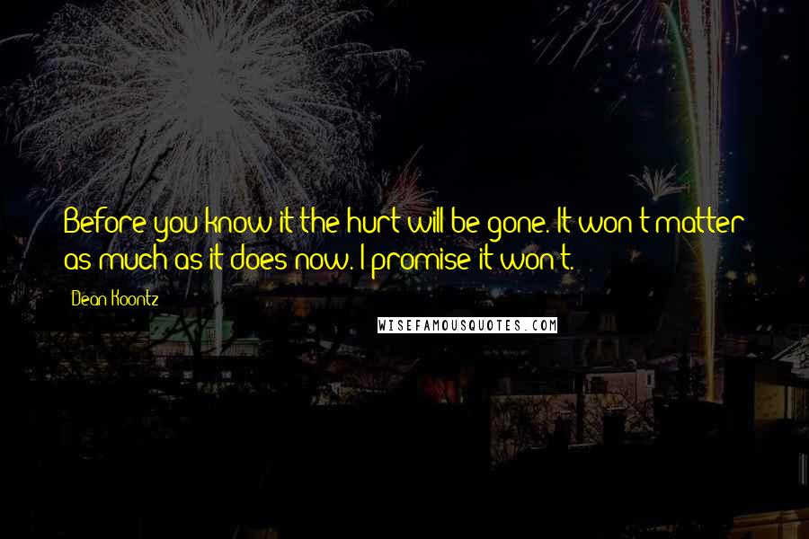 Dean Koontz Quotes: Before you know it the hurt will be gone. It won't matter as much as it does now. I promise it won't.