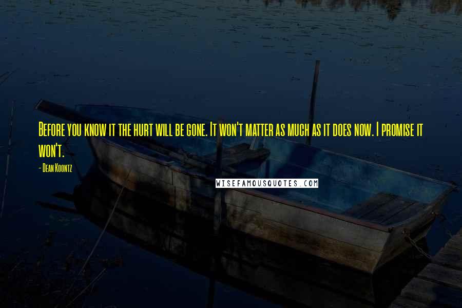 Dean Koontz Quotes: Before you know it the hurt will be gone. It won't matter as much as it does now. I promise it won't.